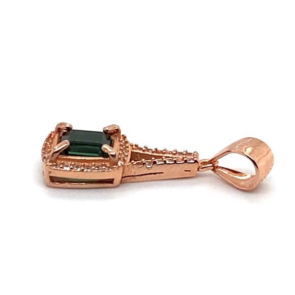 Green Tourmaline 1.20ct Rose Gold Silver Pendant - Picture 4 of 7